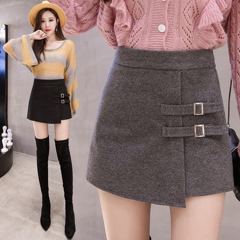 High Waist A-line Woolen Skirt - ROUTINE FASHION